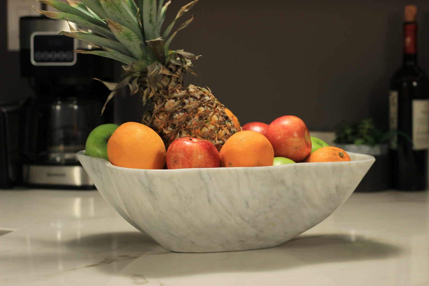 Grey Marble Centerpiece Bowl – 16" x 12" Handcrafted Statement Piece