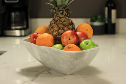 Grey Marble Centerpiece Bowl – 16" x 12" Handcrafted Statement Piece