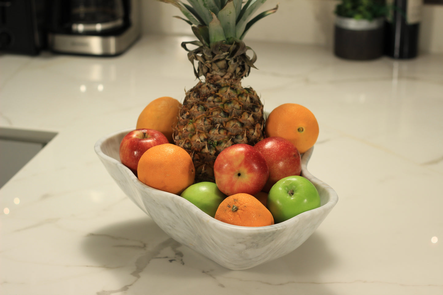 Grey Marble Centerpiece Bowl – 16" x 12" Handcrafted Statement Piece