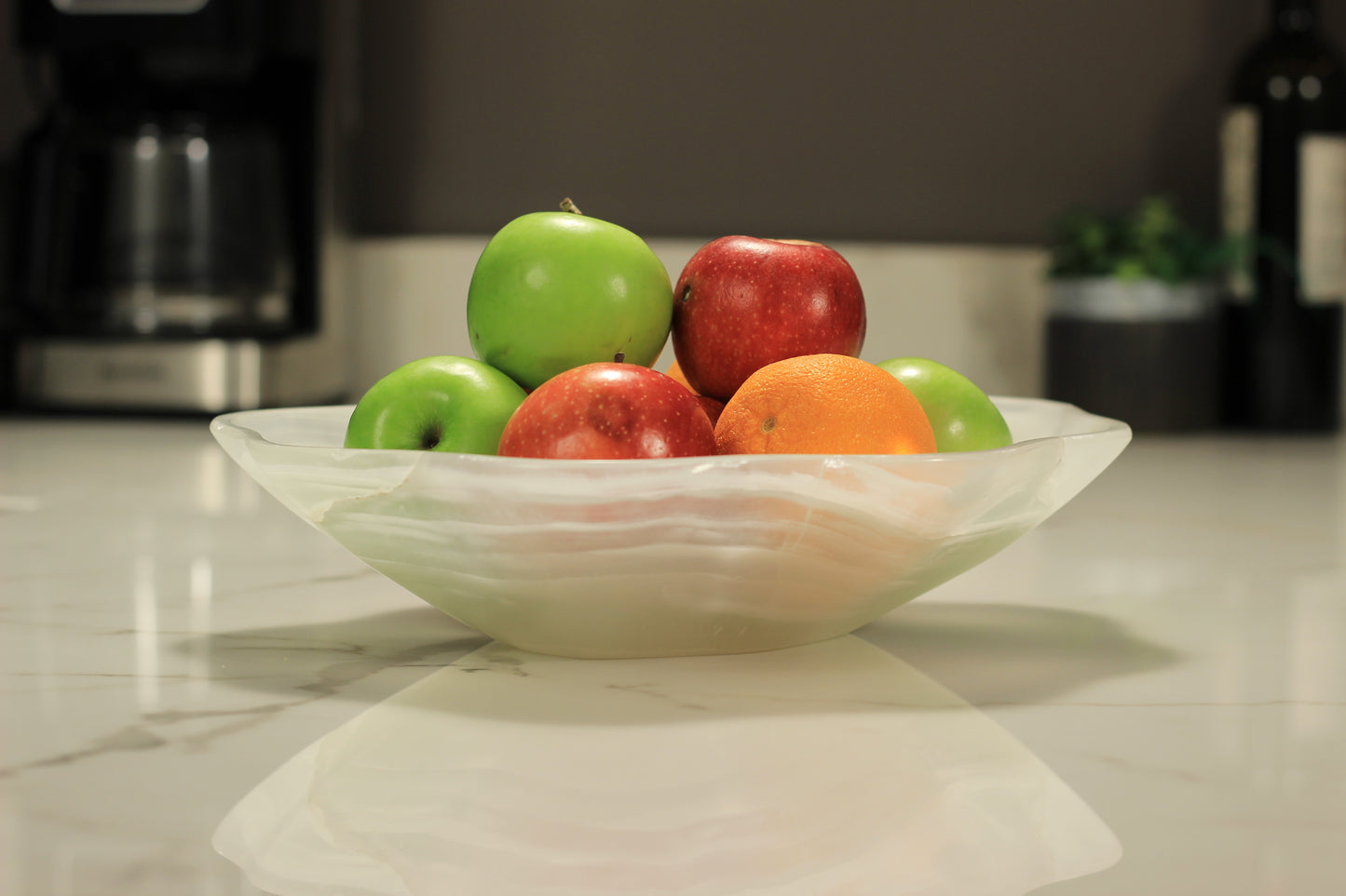 White Translucent Onyx Centerpiece Bowl – 9" x 10" Handcrafted Accent Piece