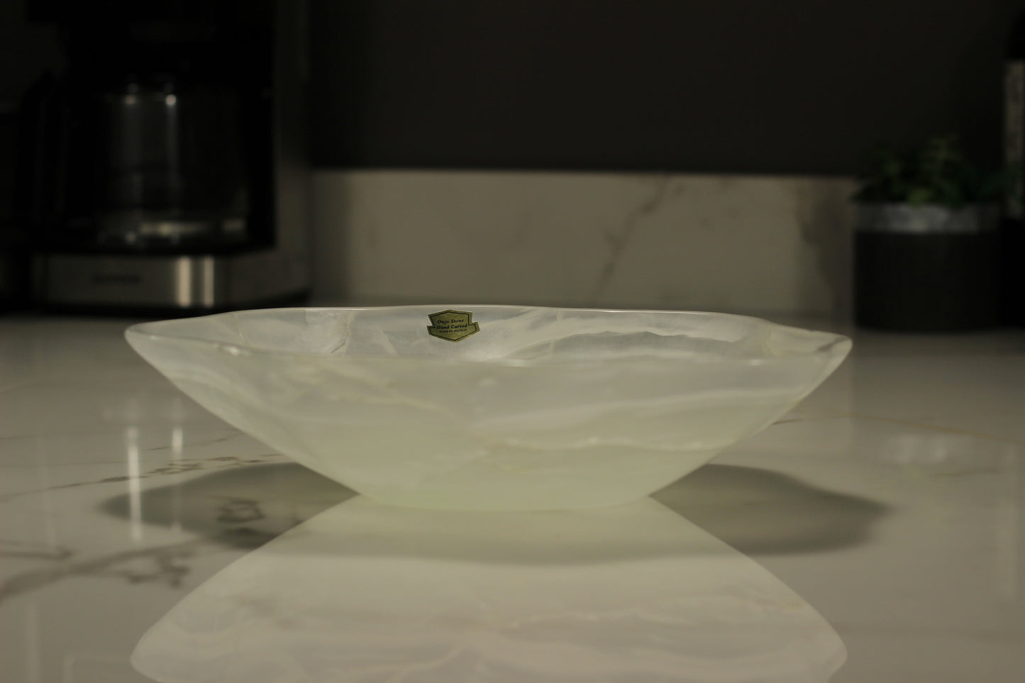 White Translucent Onyx Centerpiece – 12" x 10" Handcrafted Accent Piece