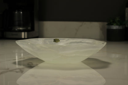White Translucent Onyx Centerpiece – 12" x 10" Handcrafted Accent Piece