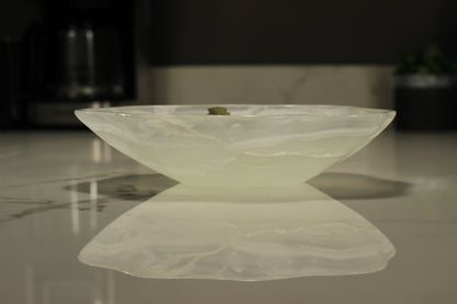 White Translucent Onyx Centerpiece – 12" x 10" Handcrafted Accent Piece