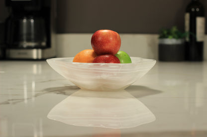 White Translucent Onyx Centerpiece Bowl – 9" x 10" Handcrafted Accent Piece