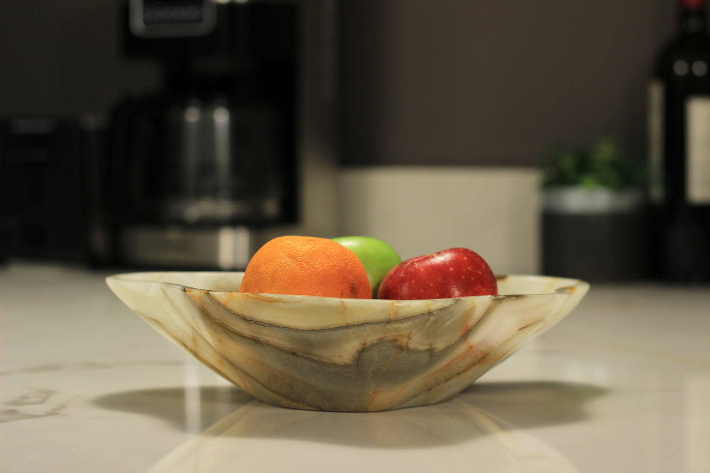 Green Onyx Accent Centerpiece Bowl – 10" x 8" Handcrafted Decorative Piece