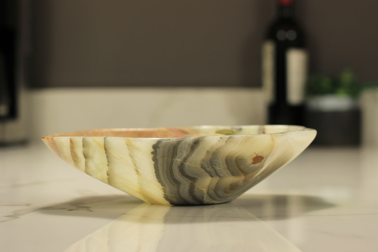 Green Onyx Accent Centerpiece Bowl – 10" x 9" Handcrafted Decorative Piece