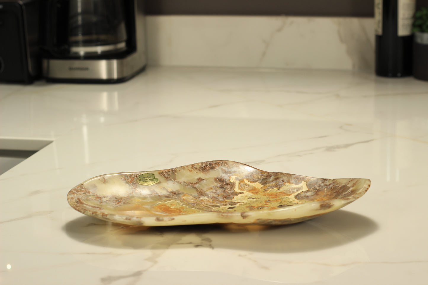 Green Onyx Accent Centerpiece – 13" x 8" Handcrafted Decorative Piece