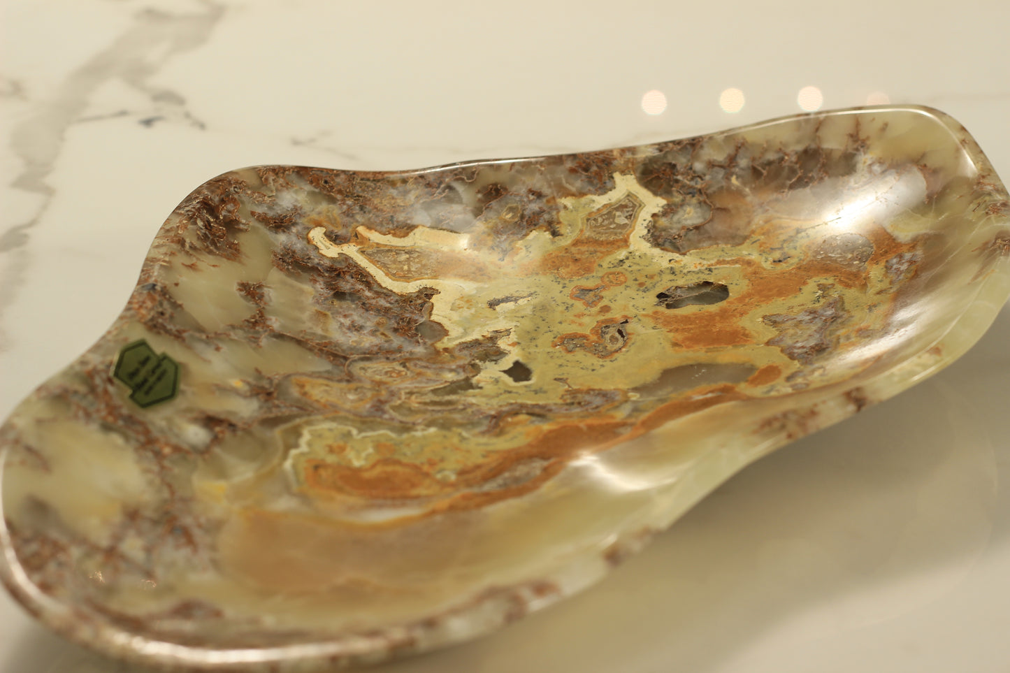 Green Onyx Accent Centerpiece – 13" x 8" Handcrafted Decorative Piece