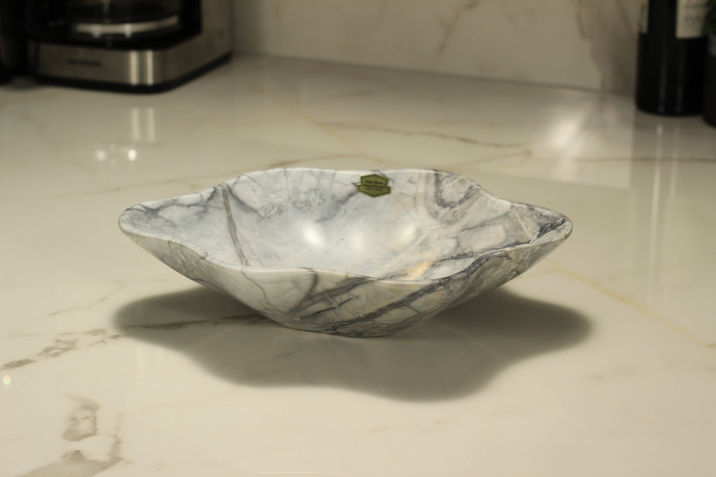 Grey Marble Centerpiece Bowl – 12" x 10" Handcrafted Decorative Accent