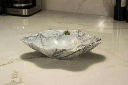 Grey Marble Centerpiece Bowl – 12" x 10" Handcrafted Decorative Accent