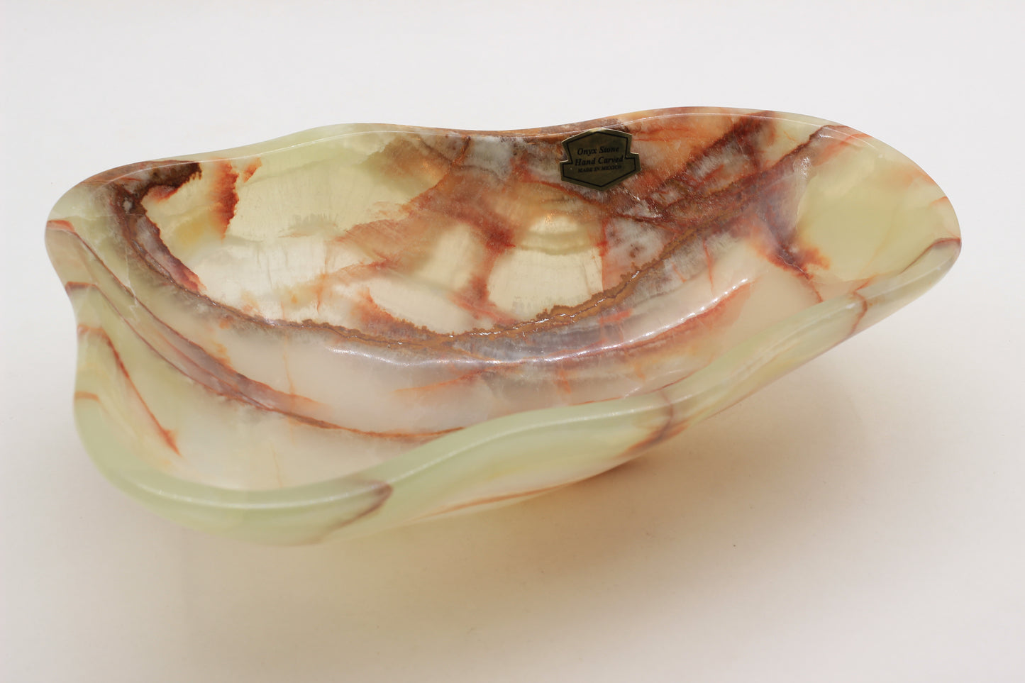 Green Onyx Accent Centerpiece Bowl – 11" x 7" Handcrafted Decorative Piece
