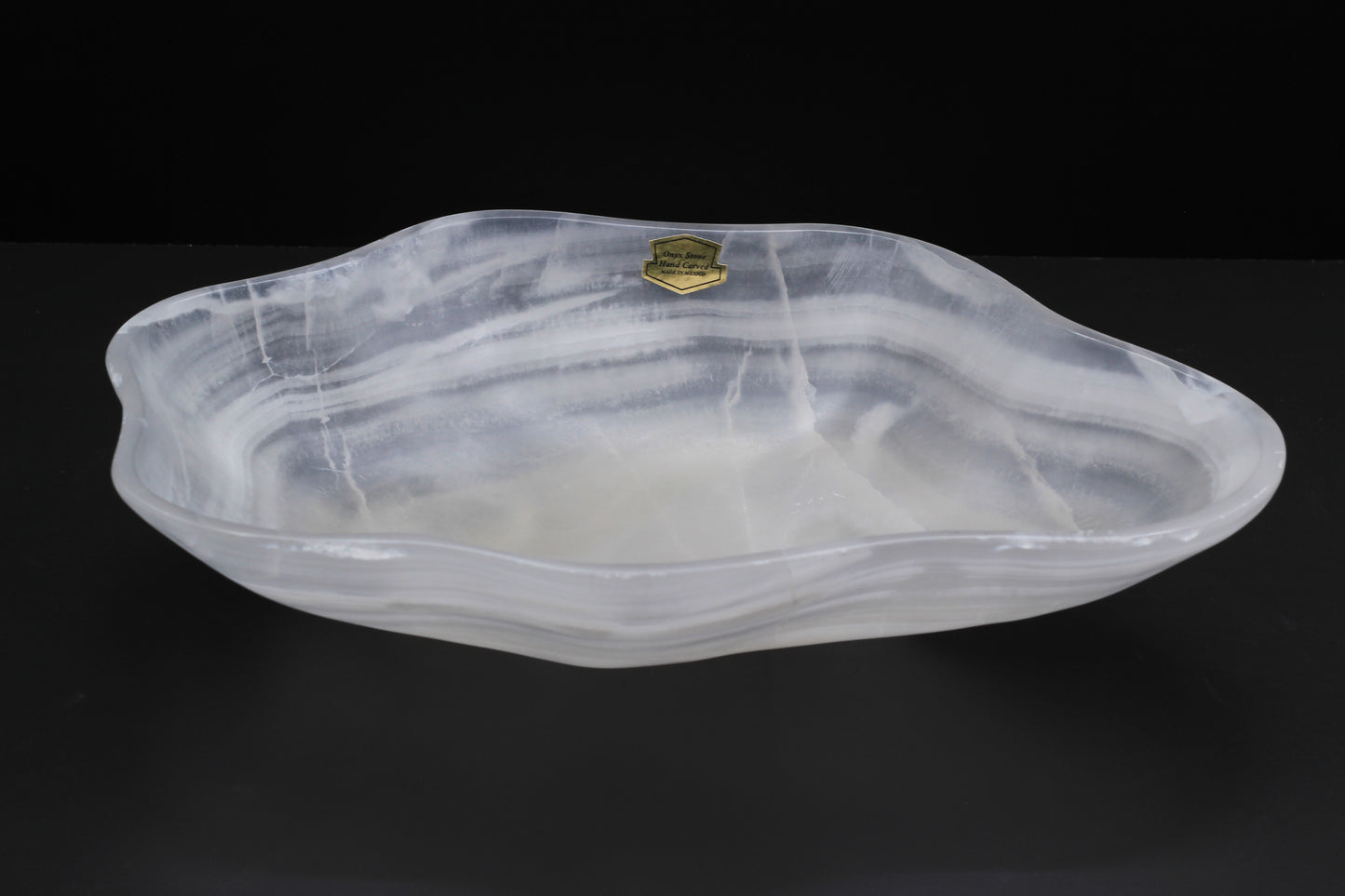 White Translucent Onyx Centerpiece – 13" x 9" Handcrafted Accent Piece