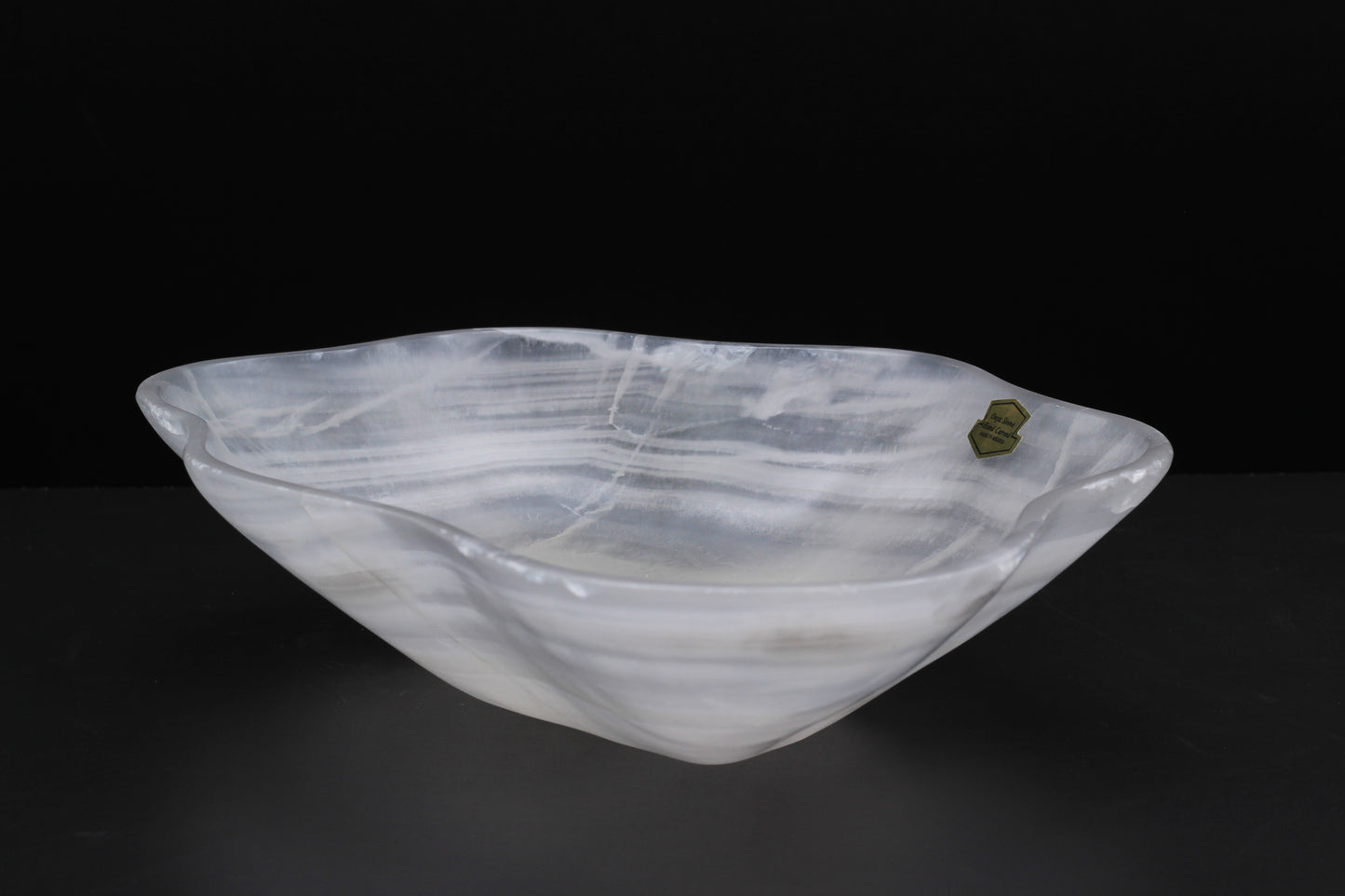 White Translucent Onyx Centerpiece – 13" x 9" Handcrafted Accent Piece