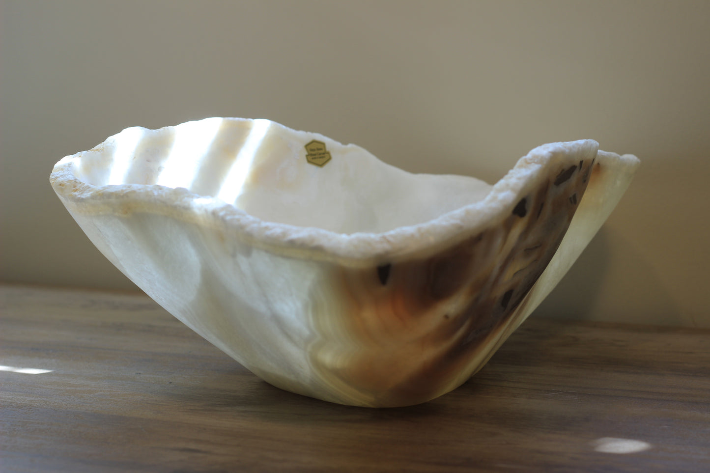 Beige Onyx Centerpiece Bowl – 15" x 11" Handcrafted Statement Piece