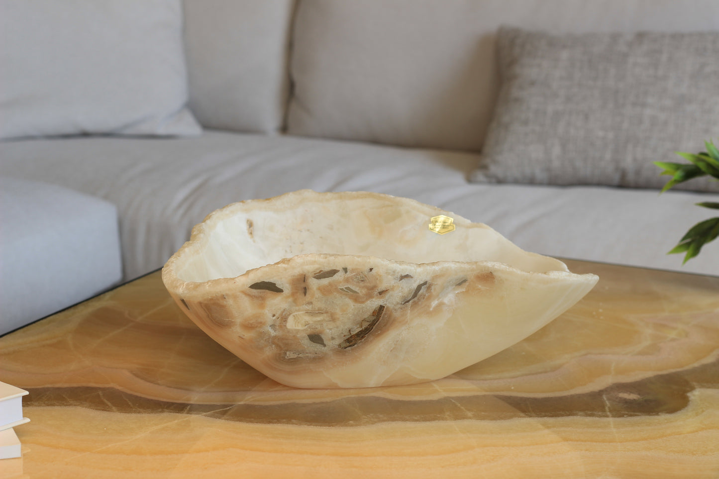 Beige Onyx Centerpiece Bowl – 15" x 11" Handcrafted Statement Piece