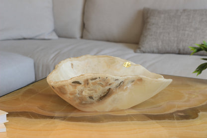 Beige Onyx Centerpiece Bowl – 15" x 11" Handcrafted Statement Piece