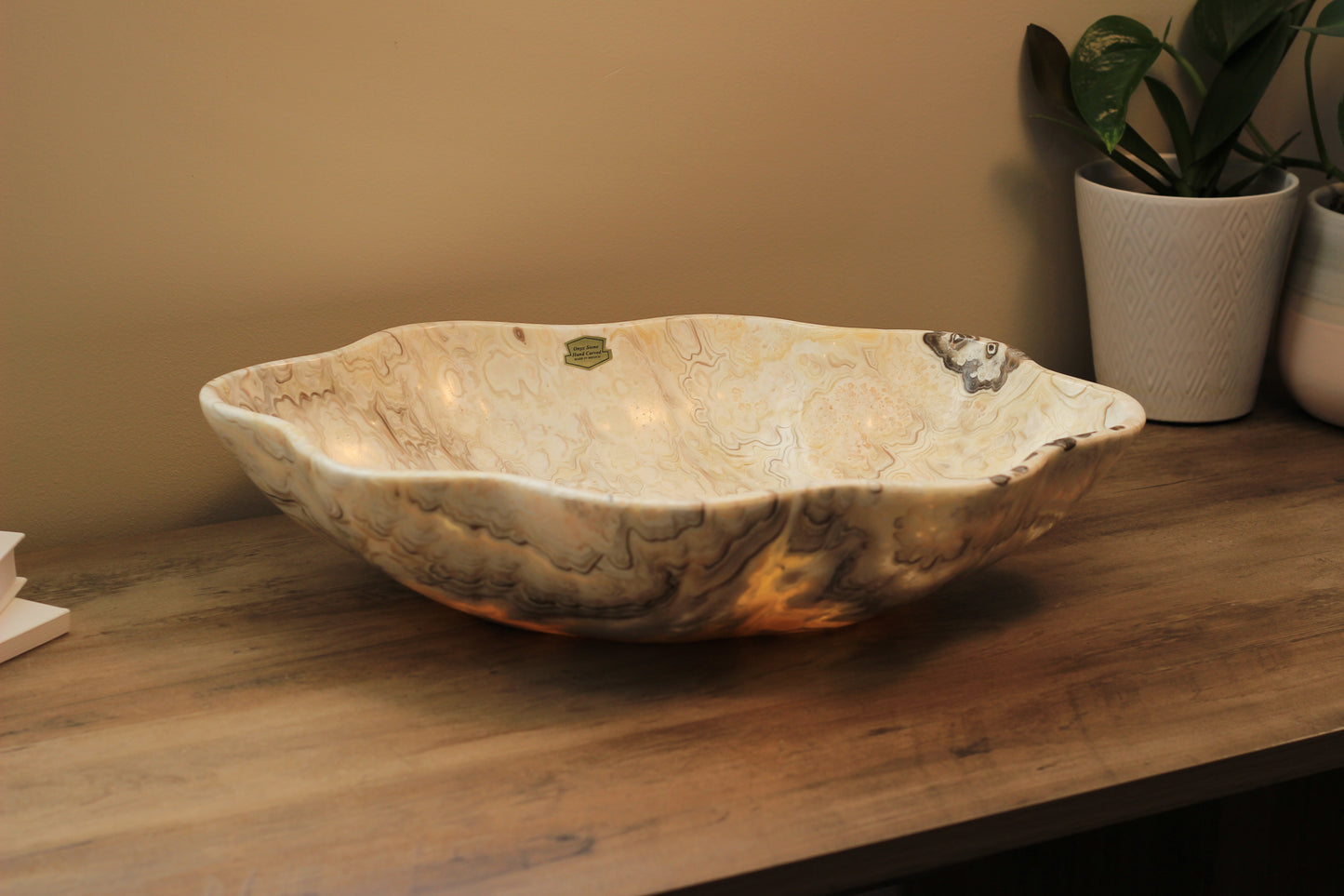 Beige & Yellow Onyx Centerpiece– 18" x 13" Handcrafted Statement Piece