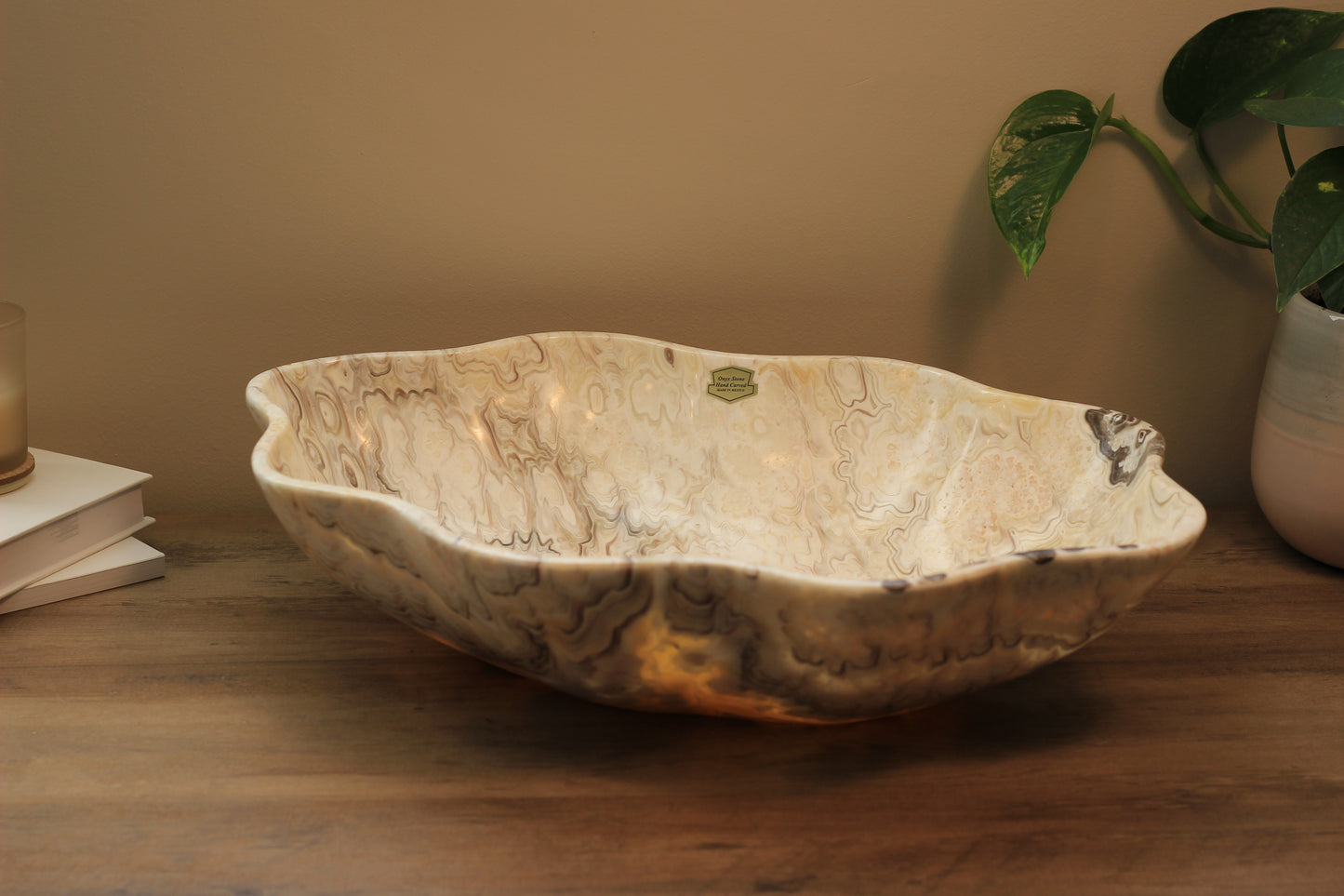Beige & Yellow Onyx Centerpiece– 18" x 13" Handcrafted Statement Piece