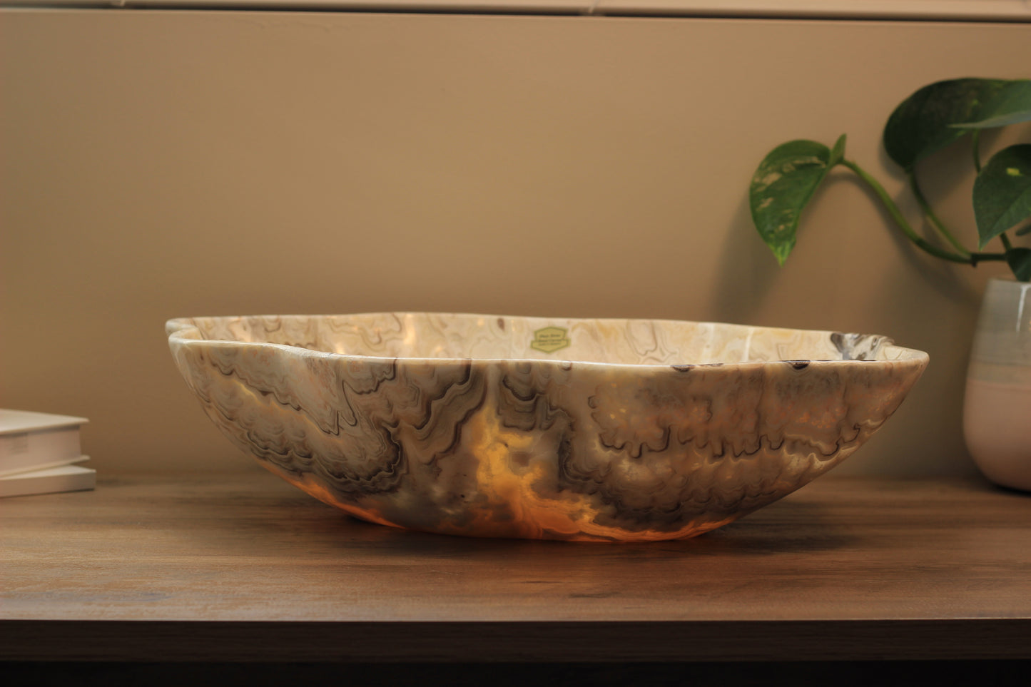 Beige & Yellow Onyx Centerpiece– 18" x 13" Handcrafted Statement Piece