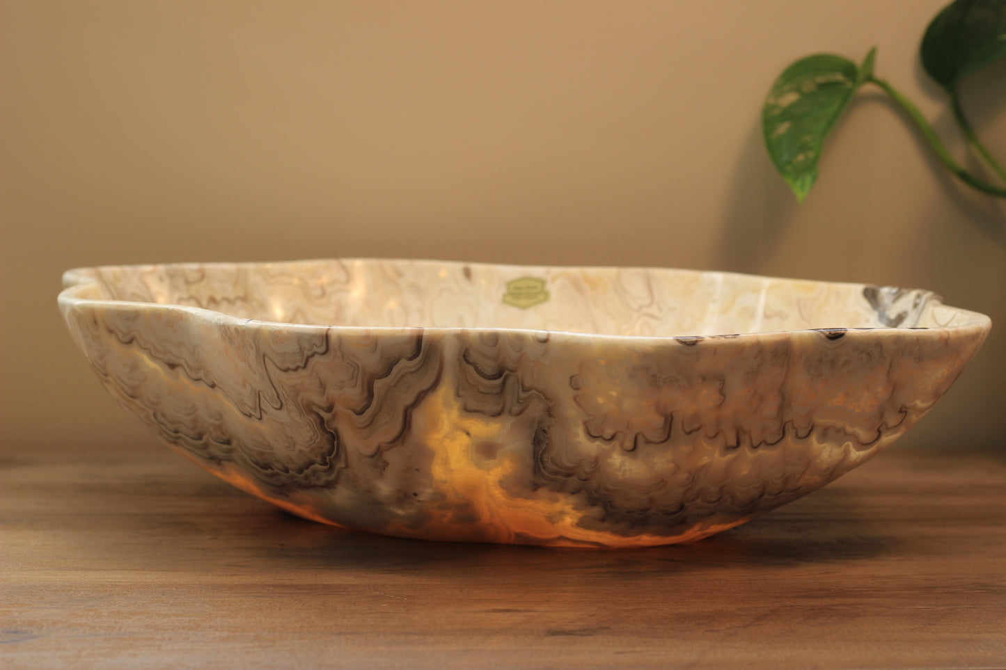 Beige & Yellow Onyx Centerpiece– 18" x 13" Handcrafted Statement Piece