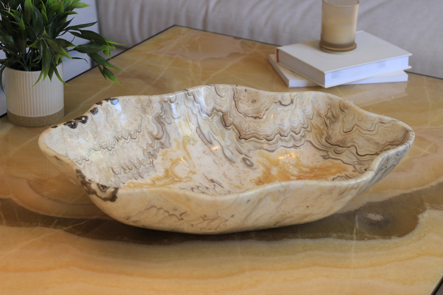 Beige & Yellow Onyx Centerpiece– 18" x 13" Handcrafted Statement Piece