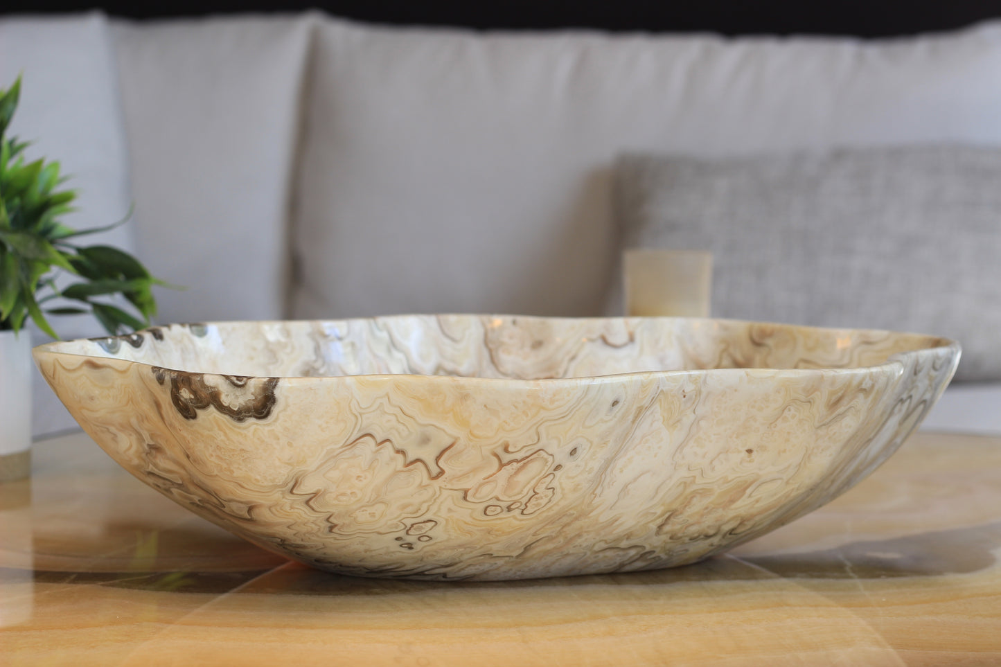 Beige & Yellow Onyx Centerpiece– 18" x 13" Handcrafted Statement Piece