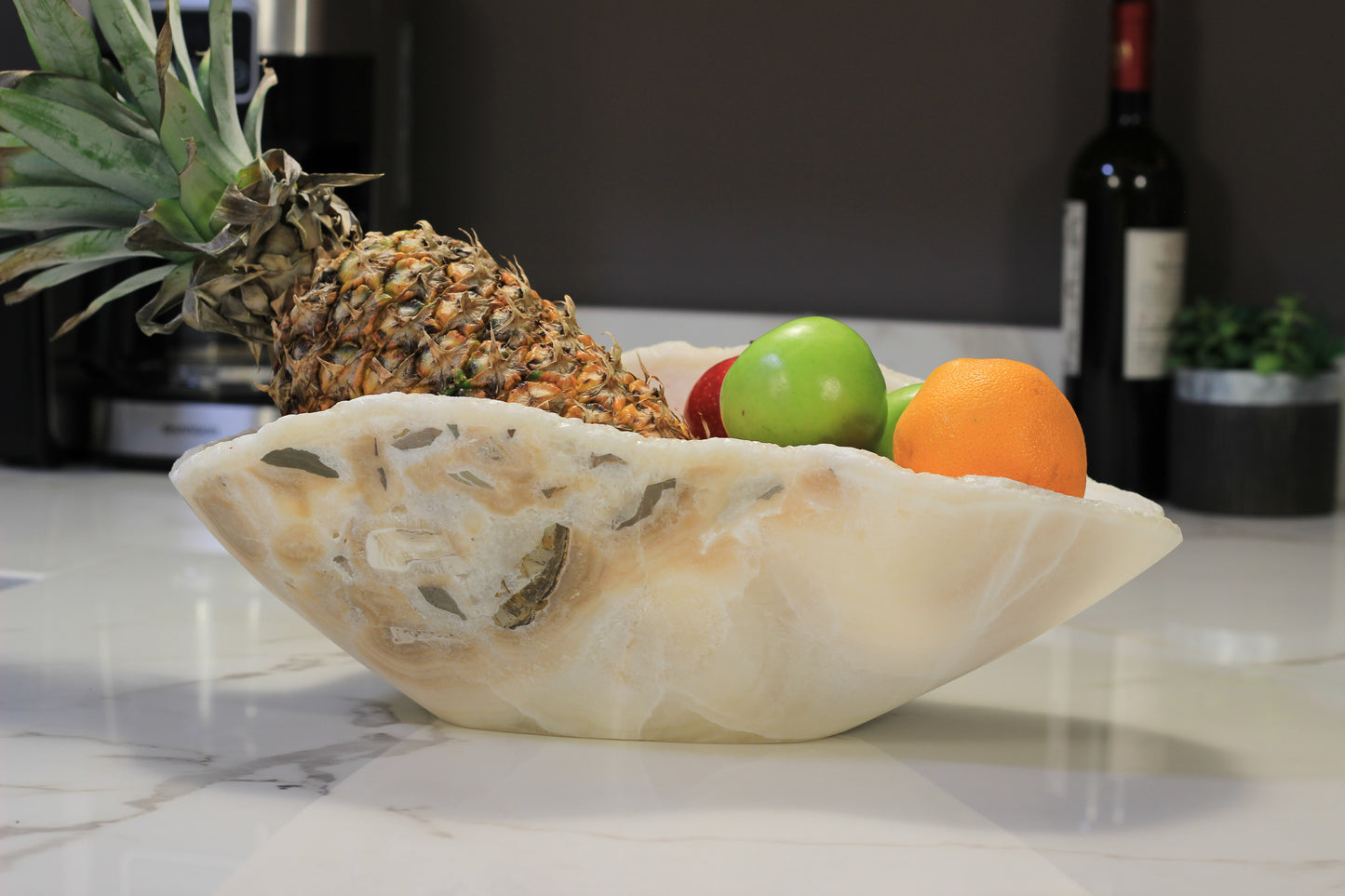 Beige Onyx Centerpiece Bowl – 15" x 11" Handcrafted Statement Piece