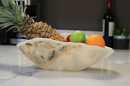 Beige Onyx Centerpiece Bowl – 15" x 11" Handcrafted Statement Piece