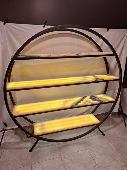 Handmade 74" Iron & Onyx Stone Bookshelf