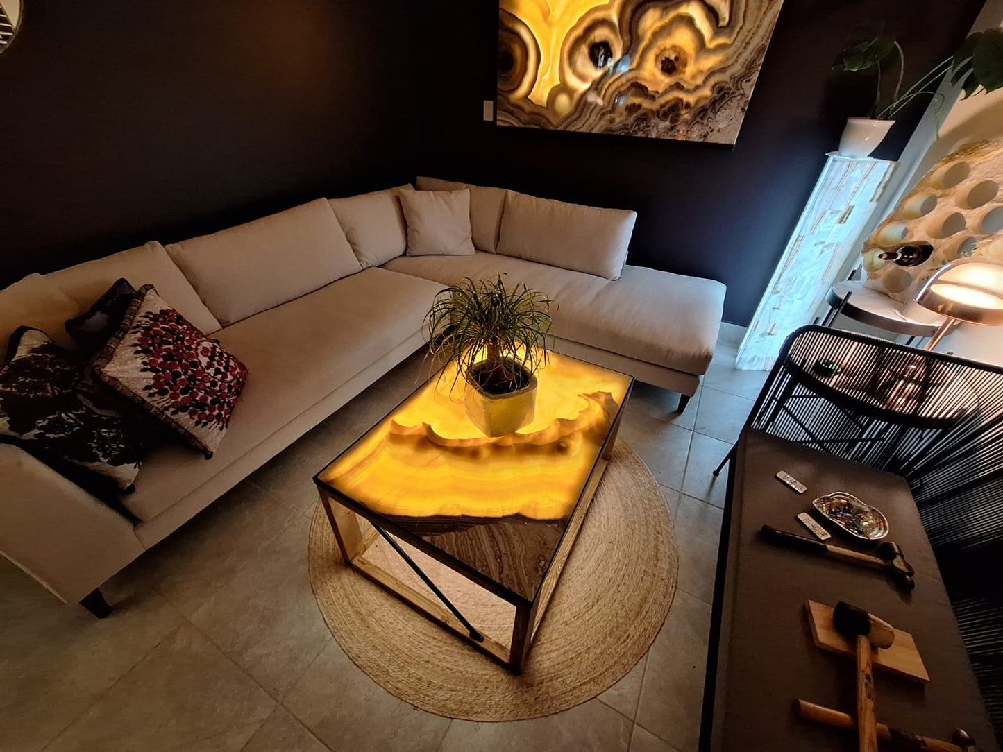 'Erupcion' Backlit Onyx Stone 40" Wood Coffee Table