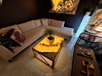 'Erupcion' Backlit Onyx Stone 40" Wood Coffee Table