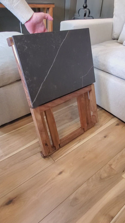 Los Cabos Wood Folding Auxilliary Table w/ Real Stone Top