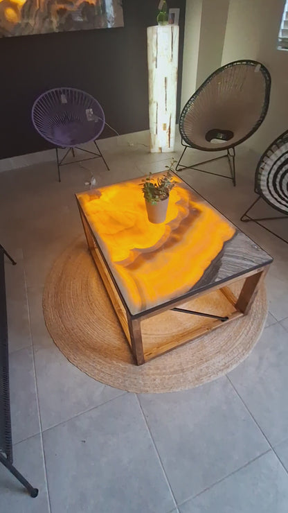 'Erupcion' Backlit Onyx Stone 40" Wood Coffee Table